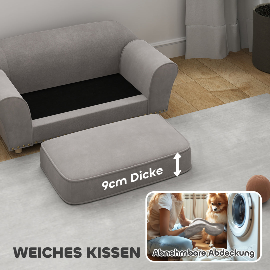 Hundesofa, hundeseng med nitter, tyk hynde, aftageligt betræk, skridsikre fodder, 86,5 x 52,5 x 33 cm, grå