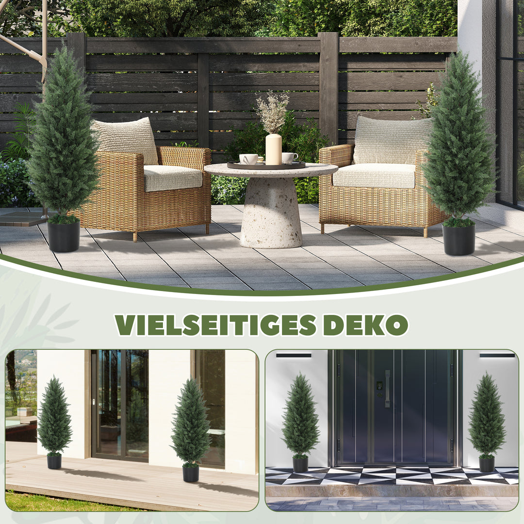Sæt med 2 kunstige cypresser med 831 blade, med cementpotte, uv-resistent, kunstig plante, 90 cm, grøn