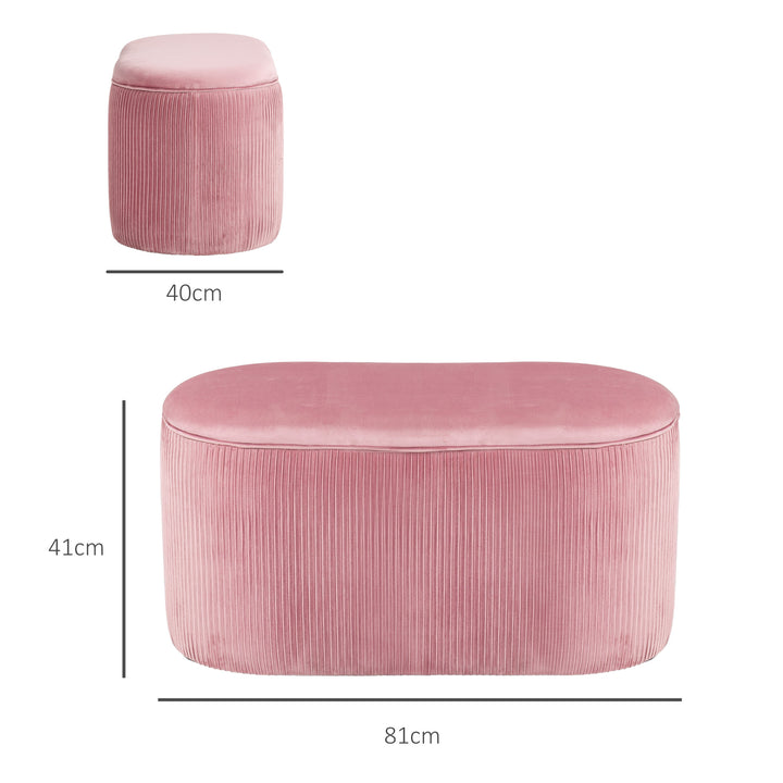 Bænk med opbevaringsplads, polstret fodskammel, retrodesign, fløjlslook, 81 cm x 40 cm x 41 cm, antik pink