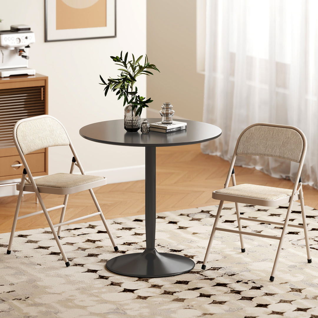 Sæt med 2 klapstole, bærbare kontorstole, metalben, klapstol til kontor, reception, venteværelse, linnedlook, beige