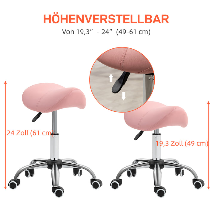 Højdejusterbar rulleskammel (49-61 cm), 360° drejelig arbejdsskammel, kontorskammel til kontor, salon, massage, spa, lyserød