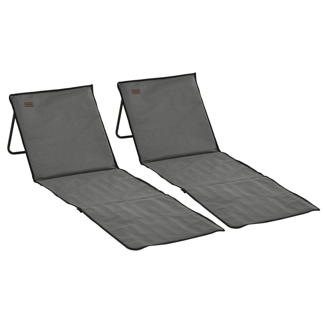 Sammenklappelig strandstol med justerbar ryglæn, sidelomme, blød polstring, stålramme, grå, 142x51x40cm
