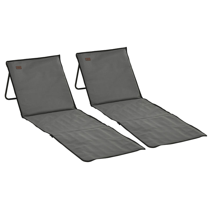 Sammenklappelig strandstol med justerbar ryglæn, sidelomme, blød polstring, stålramme, grå, 142x51x40cm