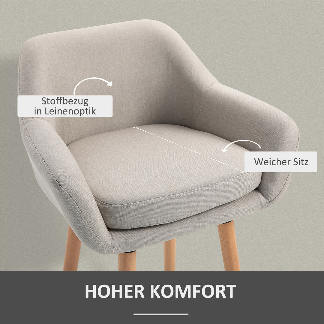 Sæt med 2 barstole, inklusive fodskammel, massivt træ, 55 cm x 48 cm x 100 cm, beige