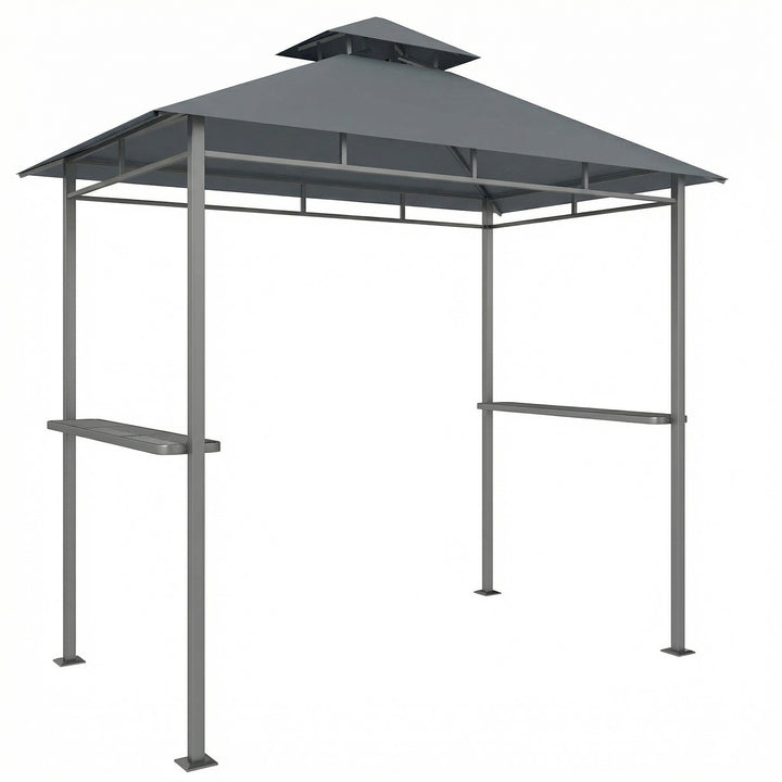 Grillpavillon 2,4 x 1,4 m, vindtæt grillly med dobbelttag, ventilationsåbning, sidehylder