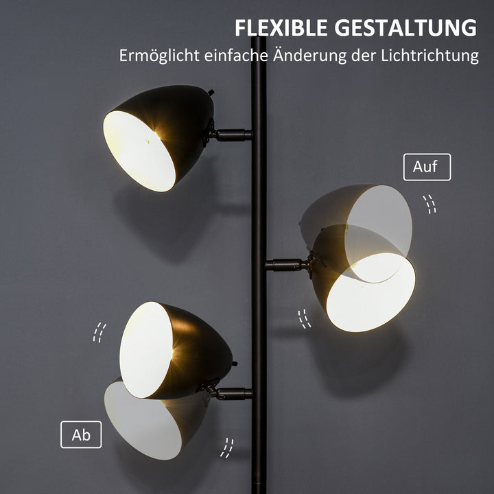 Gulvlampe, gulvlampe, 3 justerbare skærme, metal, sort