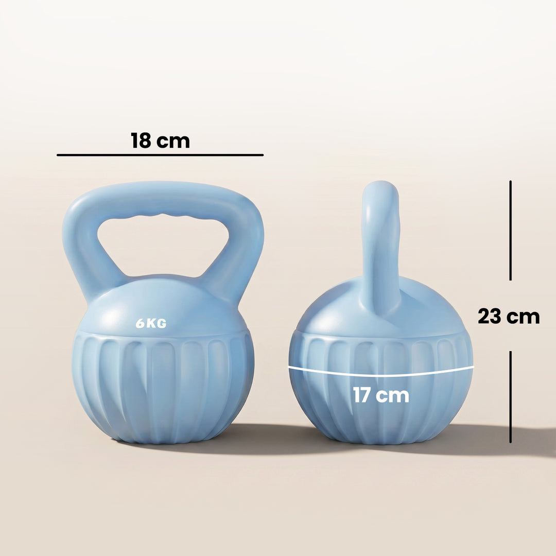 Kettlebell, 6 kg vægtstang fyldt med sand, til begyndere, styrketræning til hjemmebrug, 17 x 17 x 23 cm, blå