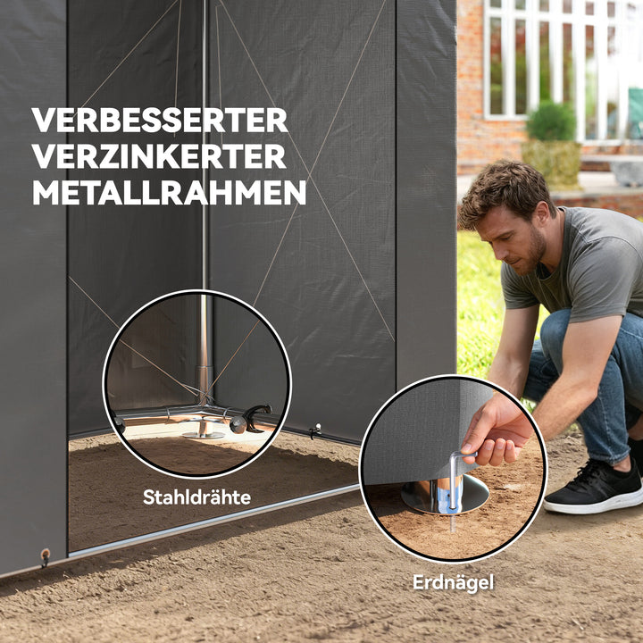 Teltgarage 1,9x1,2 m Vandtæt garagetelt med rulledør med lynlås og ventilationsvindue Mørkegrå