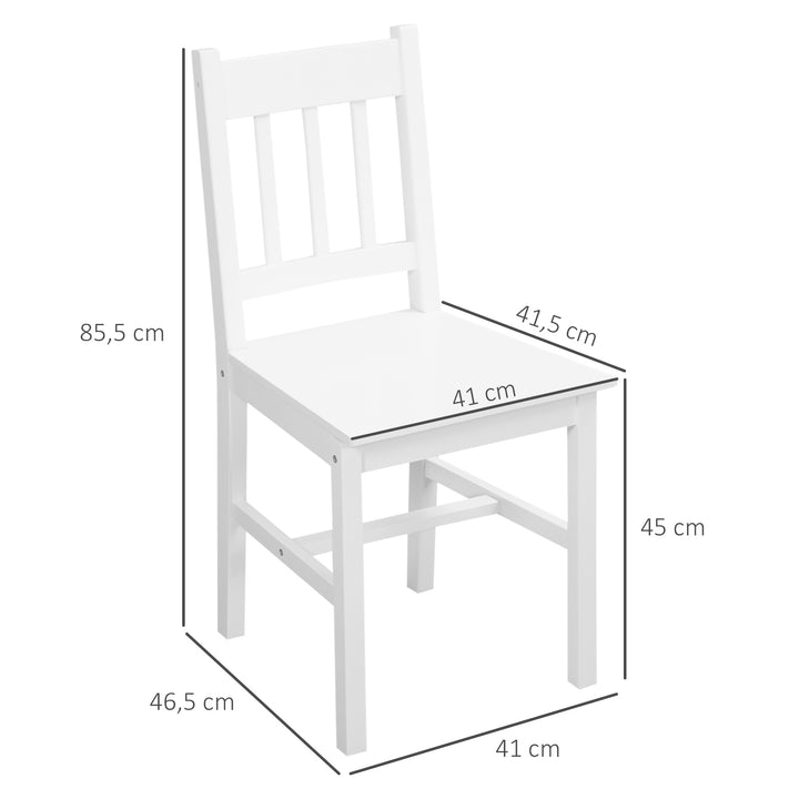 Sæt med 2 spisestuestole, køkkenstole, massivt træ, 41 cm x 46,5 cm x 85,5 cm, hvid