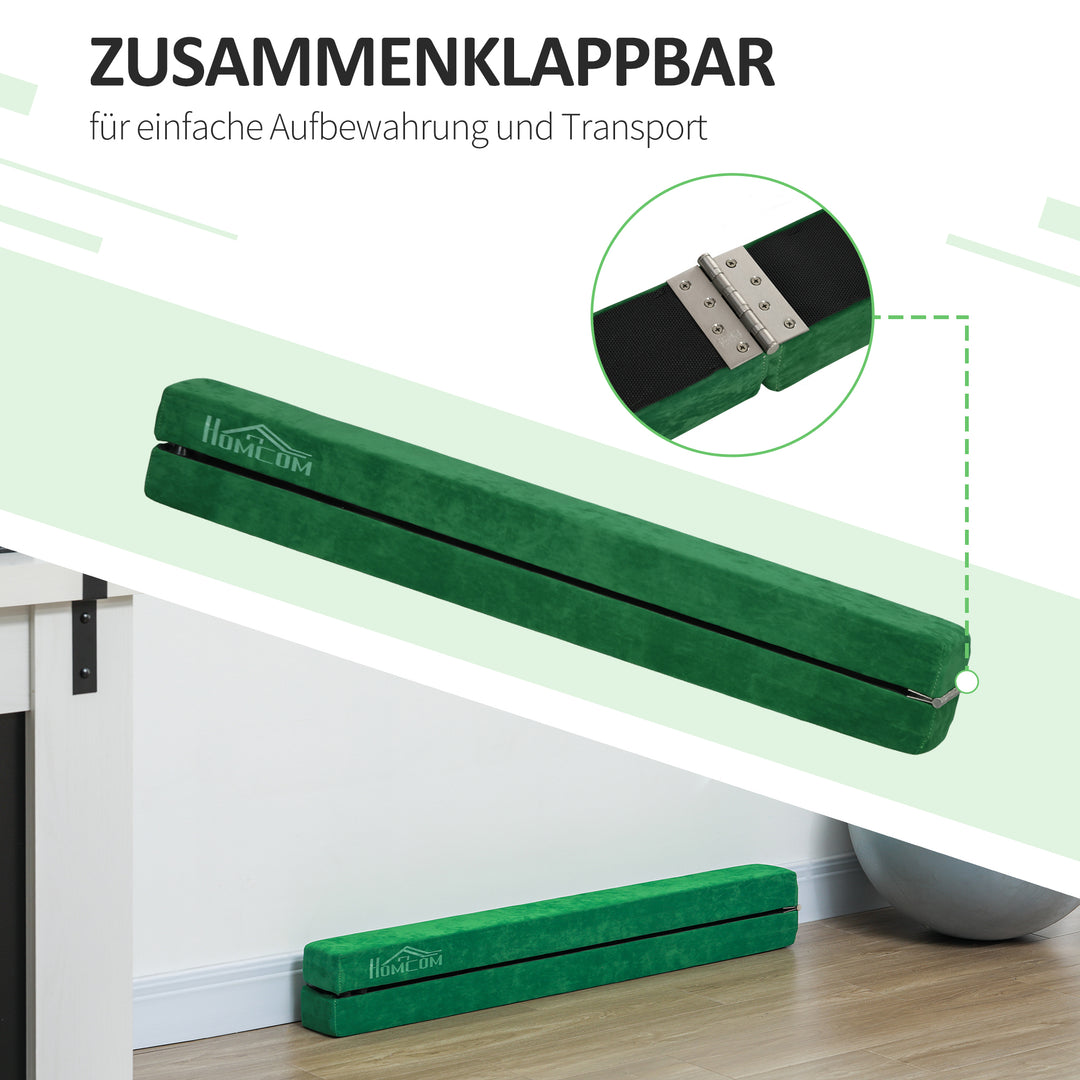 Sammenklappelig balancebom, skridsikker, ruskindsbetræk, robust træ, 210 x 10 x 6,5 cm, blå