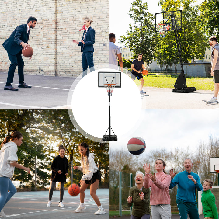Basketballstativ med hjul, rullelig, 210-260 cm højdejusterbar, basketballkurv med stativ, egnet til indendørs og udendørs brug, stål, plastik, sort