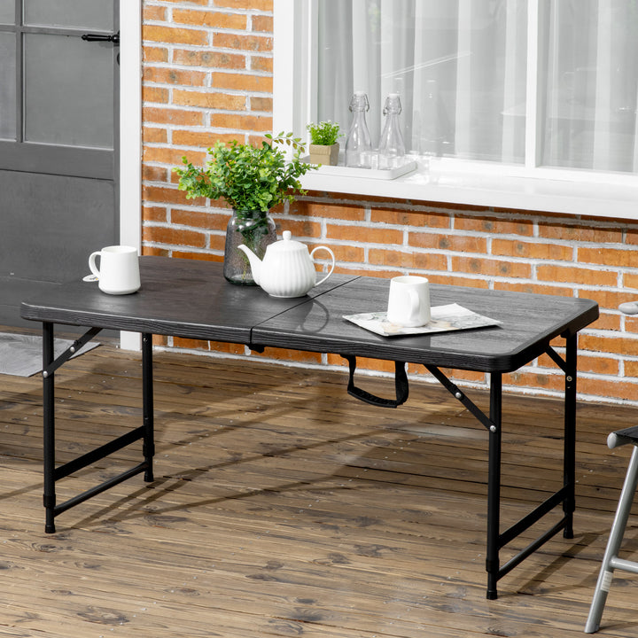 Udendørsbord, havebord, til 4 personer, foldbart, højdejusterbart, trælook, grå+sort, 118 x 60 x 74 cm