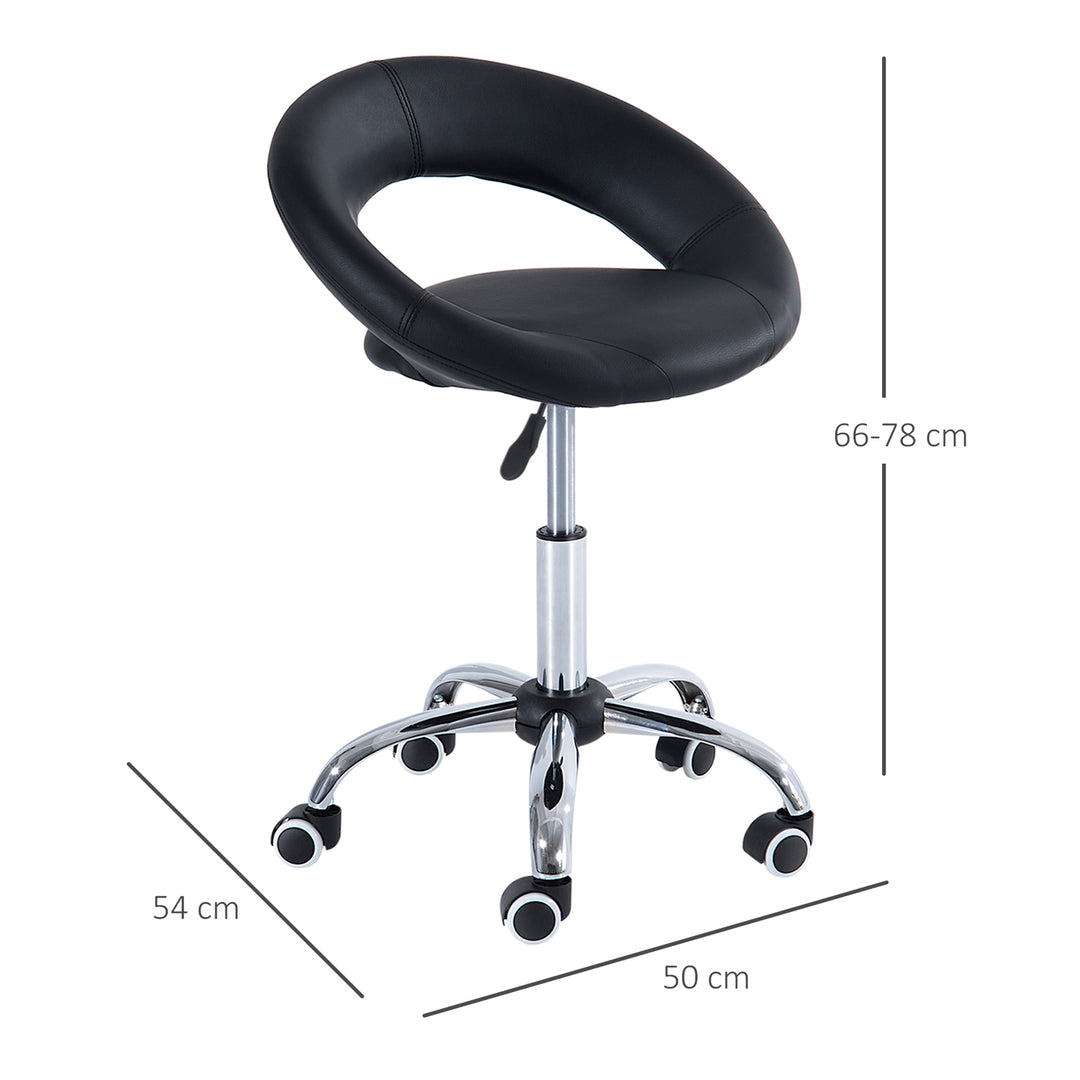 Rullende skammel arbejdsskammel drejeskammel kontorstol højdejusterbar, pu+metal, sort, 50 x 54 x (66-78) cm
