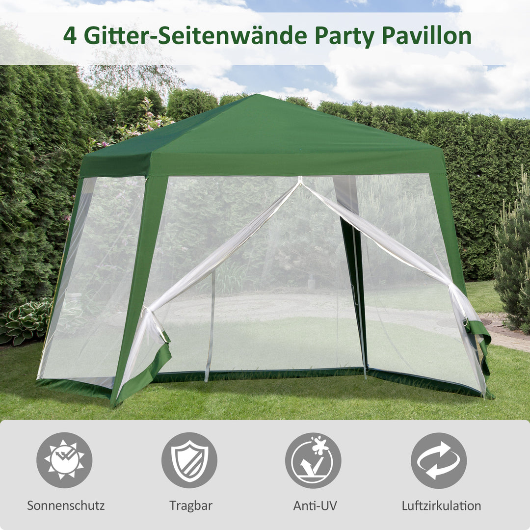 Havepavillon, partytelt, vejrbestandigt telt med myggenet, metal + polyester, grøn, 3 x 3 m