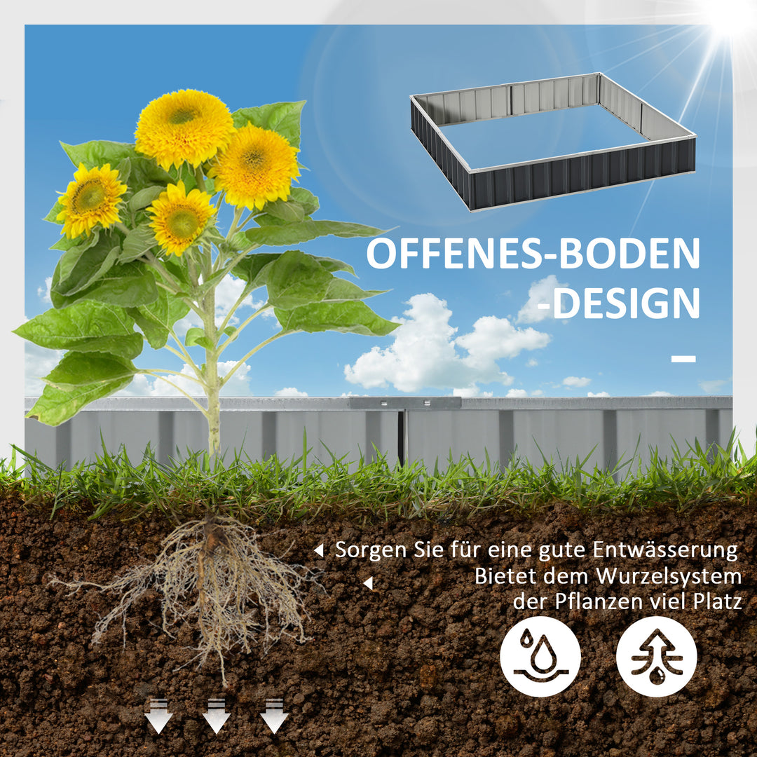 Højbed i stål, gør-det-selv-havebed med T-formede plantemærker, handsker, plantebed, urtehave, blomsterstativ til altan, have, mørkegrå, 258 x 90 x 30 cm