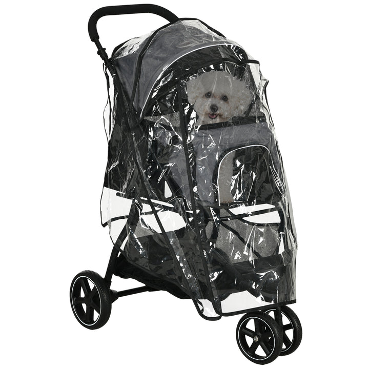 Hundevogn kæledyrsvogn op til 10 kg sammenklappelig regnovertræk 2 sikkerhedssnore 83 cm x 55 cm x 101 cm grå + sort