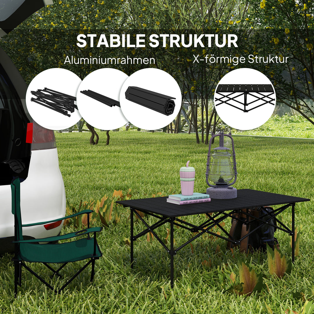 Campingbord klapbord med oprullbar bordplade havebord af aluminium 2 personer 95 x 55cm sort