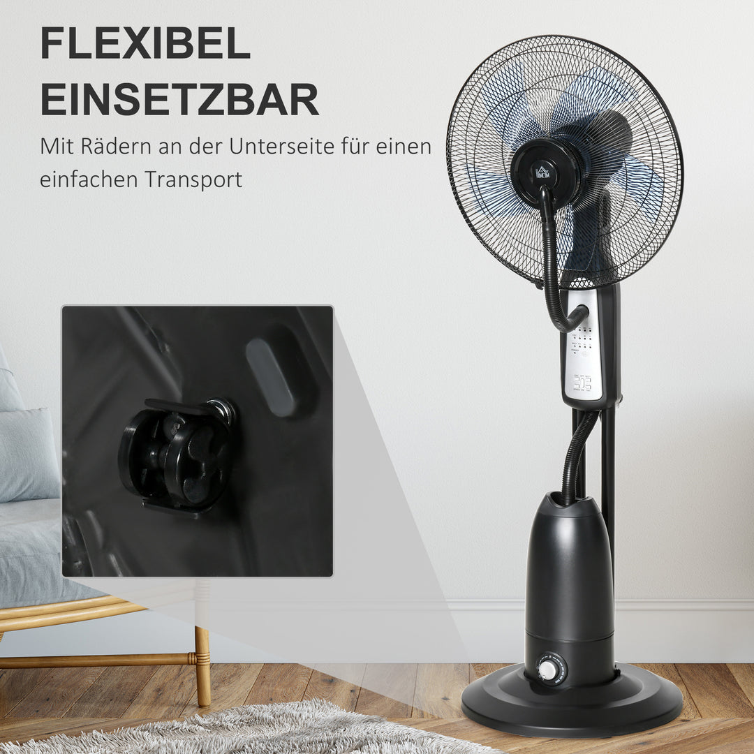 Sokkelventilator/luftfugter med 2,8L tank, 3 tilstande, fjernbetjening, bærbar, sort, Ø44,5 x 120 cm
