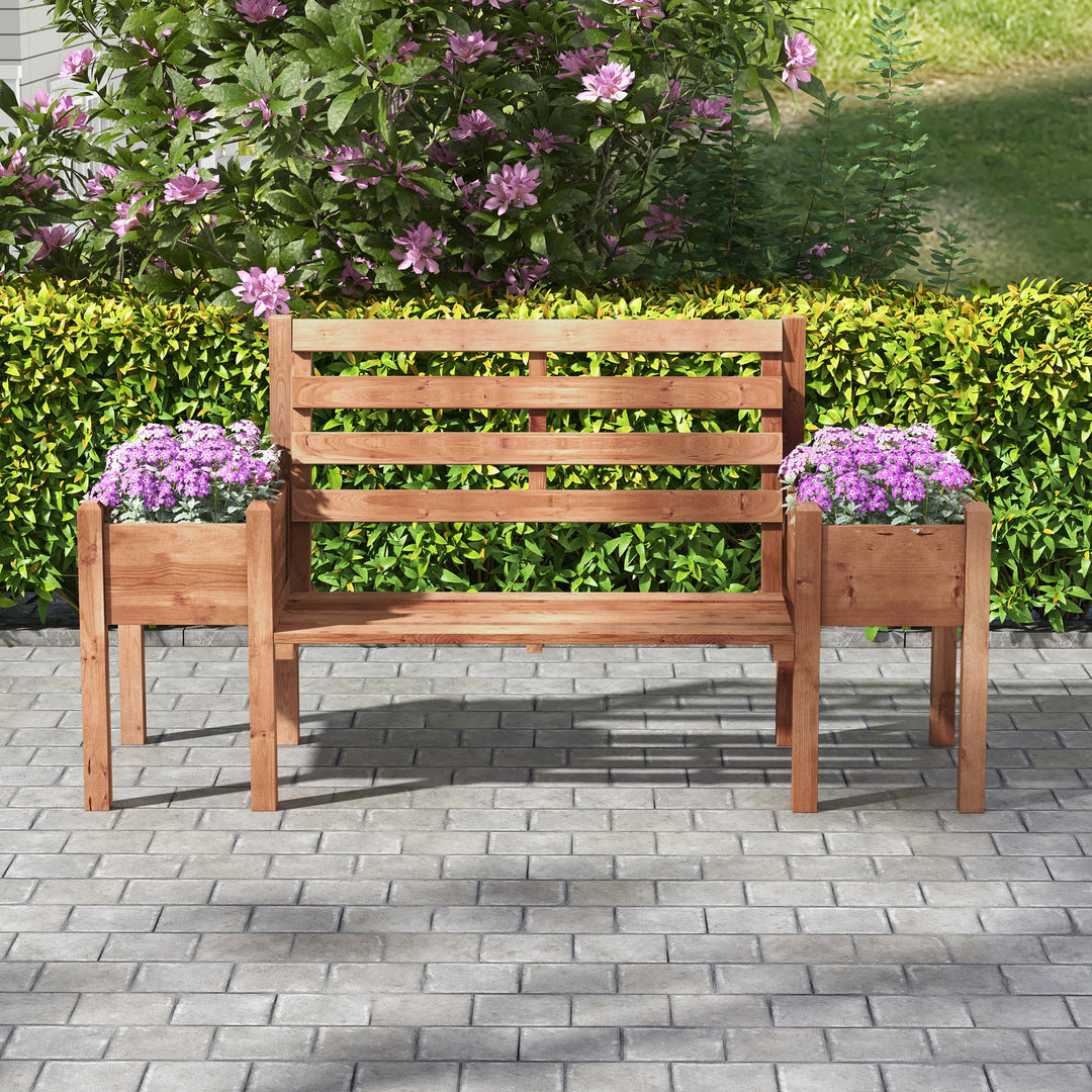 Havebænk, inklusive plantekasser, træ, 184 cm x 59 cm x 95 cm, brun