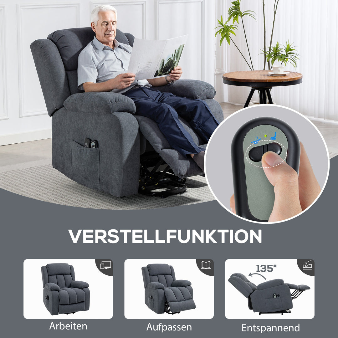 Elektrisk lænestol med løftefunktion, lænefunktion, massagefunktion, 93x91x103 cm, mørkegrå