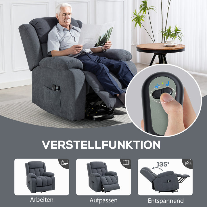 Elektrisk lænestol med løftefunktion, lænefunktion, massagefunktion, 93x91x103 cm, mørkegrå