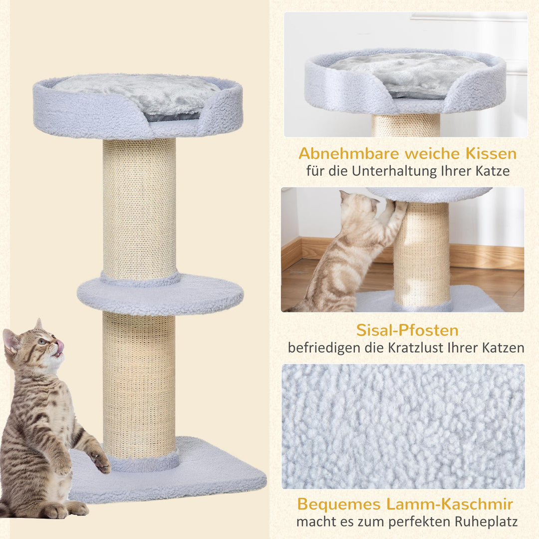 Kradsetræ 91 cm kattetårn med sisalstolper, platform, hynde, kradsetræ i flere niveauer, klatretræ, til mellemstore katte, lyseblå