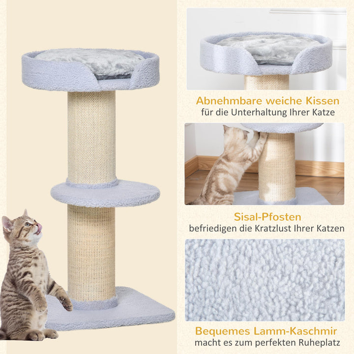 Kradsetræ 91 cm kattetårn med sisalstolper, platform, hynde, kradsetræ i flere niveauer, klatretræ, til mellemstore katte, lyseblå