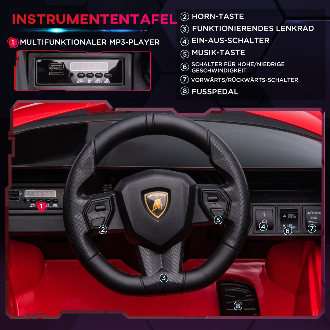 Børnebil 12V 2 køretilstande Lamborghini SIAN SUV legetøjsbil elbil med fjernbetjening musik (MP3/USB) lys 37-60 måneder metalrød 108 x 62 x 40 cm