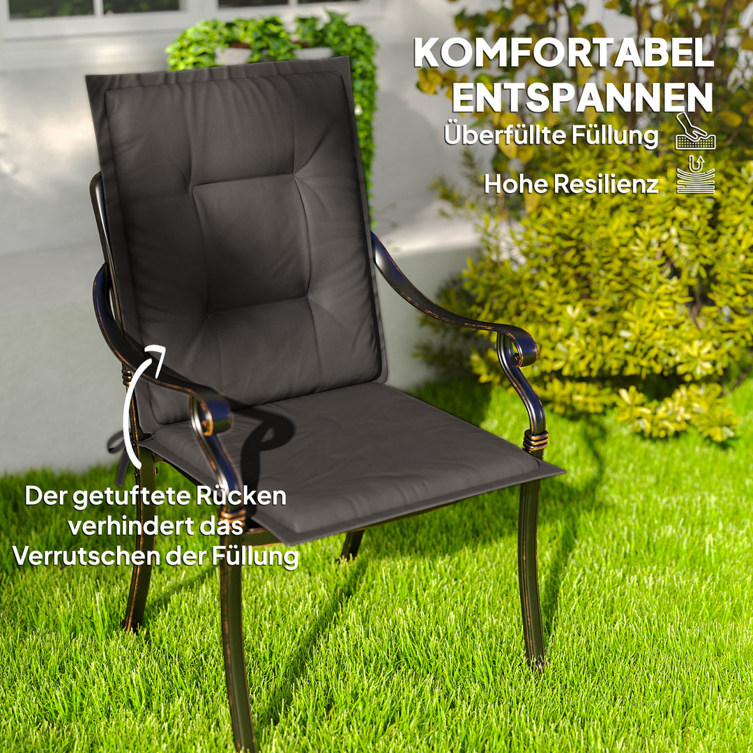 Sæt med 4 siddehynder 108 x 50 x 5 cm stolehynder med bånd, udendørs siddehynde mørkegrå