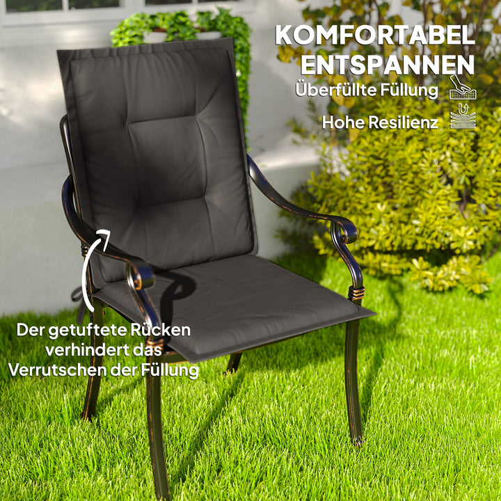 Sæt med 4 siddehynder 108 x 50 x 5 cm stolehynder med bånd, udendørs siddehynde mørkegrå