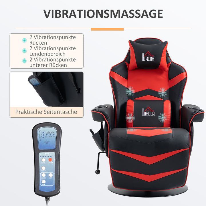 Gamingstol, massagefunktion, lænelæn, fodstøtte, op til 120 kg, stålstel, kunstlæder, rød