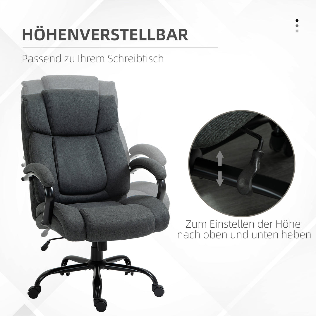 Kontorstol, ergonomisk skrivebordsstol, drejestol med polstrede armlæn, bæreevne op til 220 kg, grå