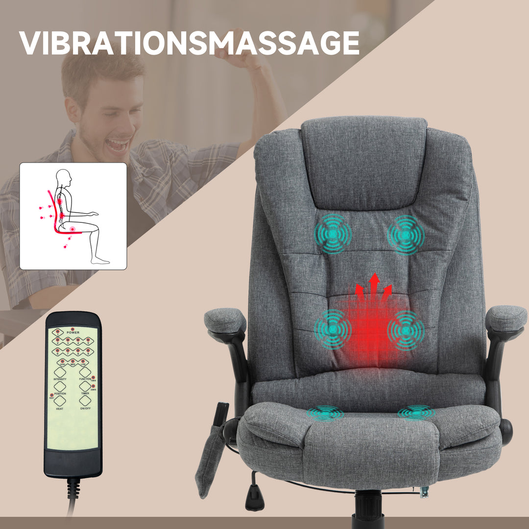 Kontorstol massagestol med varmefunktion, ergonomisk executive-stol, højdejusterbar drejestol, gamingstol med massage, mørkegrå, 68 x 72 x 110–120 cm