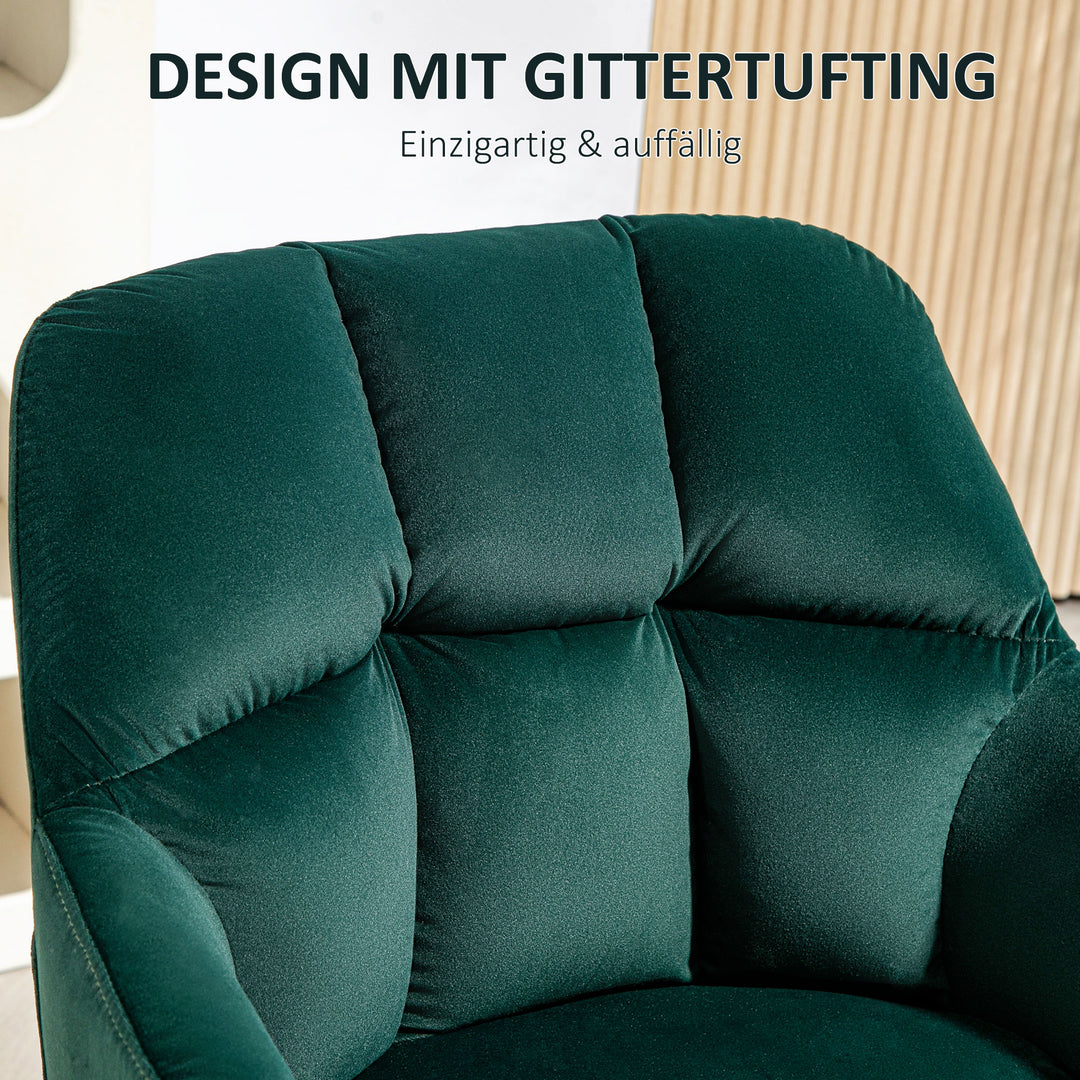 Polstret stol, accentstol, dekorativ quiltning, fløjlslook, op til 120 kg, mørkegrøn