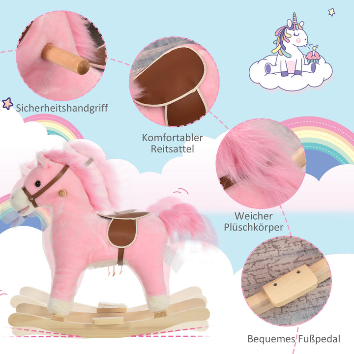 Børnegyngehest babygyngehest med dyrelyde legetøjshåndtag til 36-72 måneder plys pink 65 x 32,5 x 61 cm