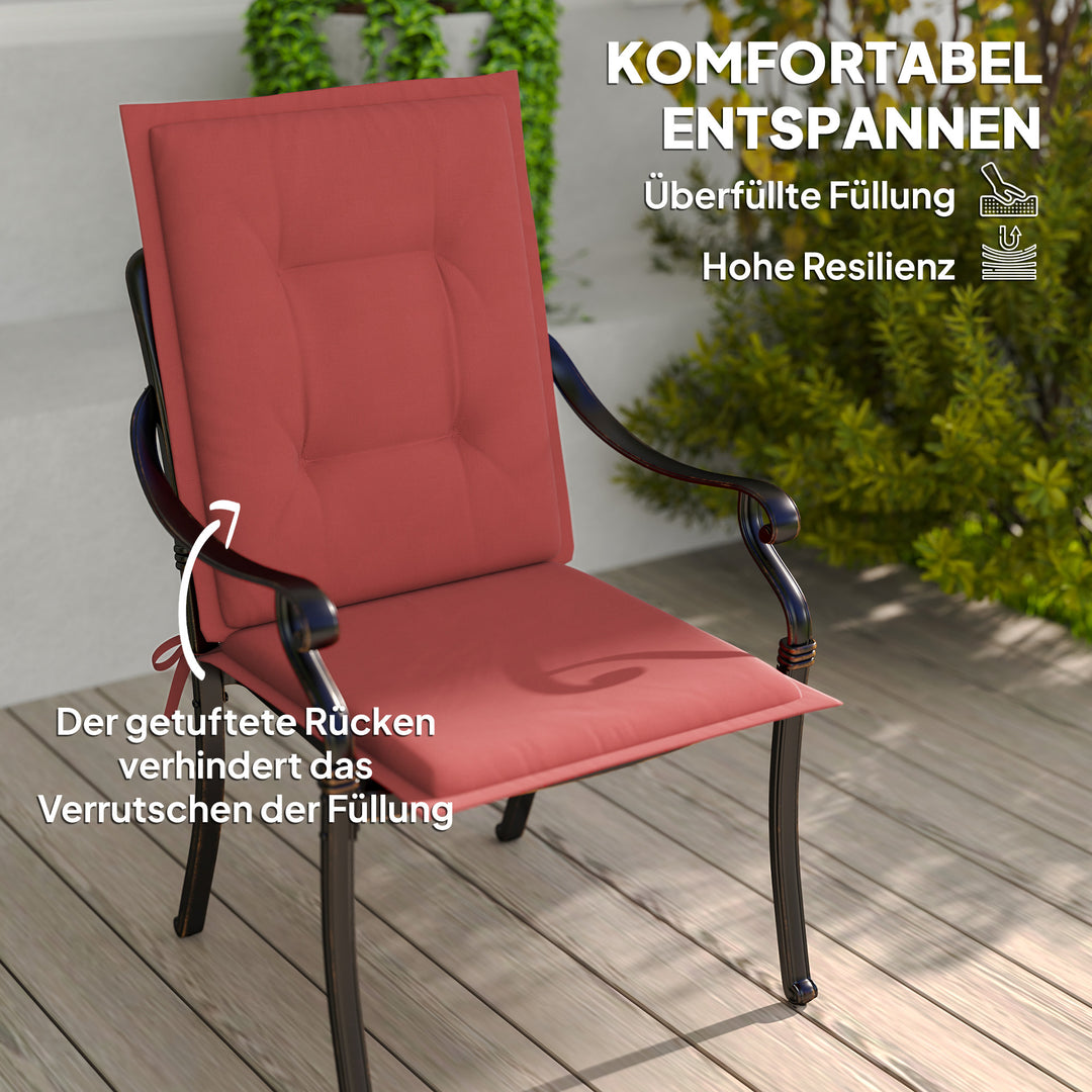 Sæt med 4 siddehynder 108 x 50 x 5 cm stolehynder med bånd, udendørs siddehynde vinrød