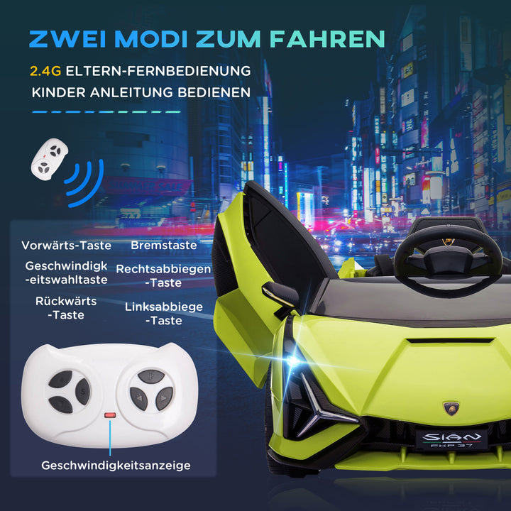 Elbil til børn, lamborghini, 3-5 km/t, fjernbetjening, til 3-5 år, grøn
