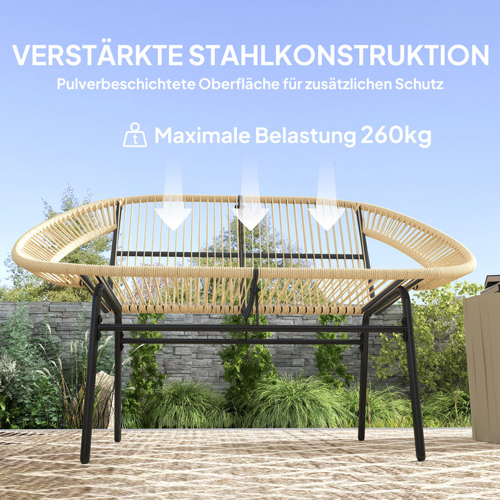 2-Personers havebænk af polyrattan, vejrbestandig, uv-bestandig, 260 kg lasteevne, khaki