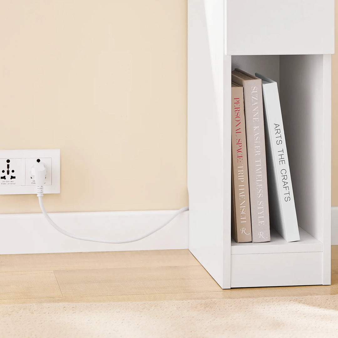 Sæt med 2 x natborde, pladsbesparende, indbygget ladestation, skandi-stil, 20 x 35 x 60 cm, hvid