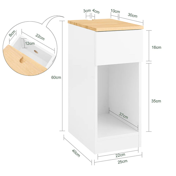 Minimalistisk sidebord i skandi-stil, L20xB40xH60cm, hvid