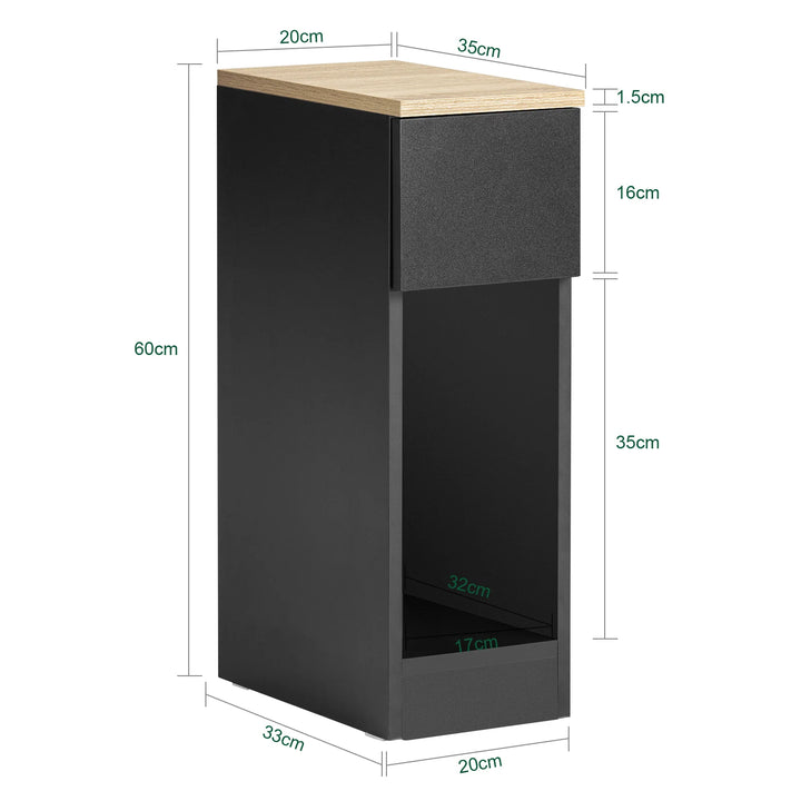 Elegant natbord i sort og naturfarve: Slankt design med masser af opbevaring (B20 x D35 x H60 cm)