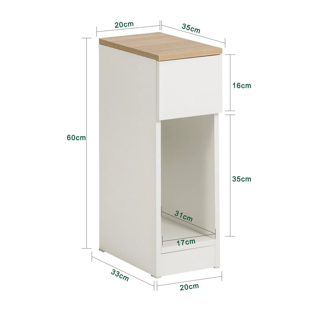Enkel, moderne og pladsbesparende sengebord, skandi-look, B20 x D35 x H60 cm, hvid