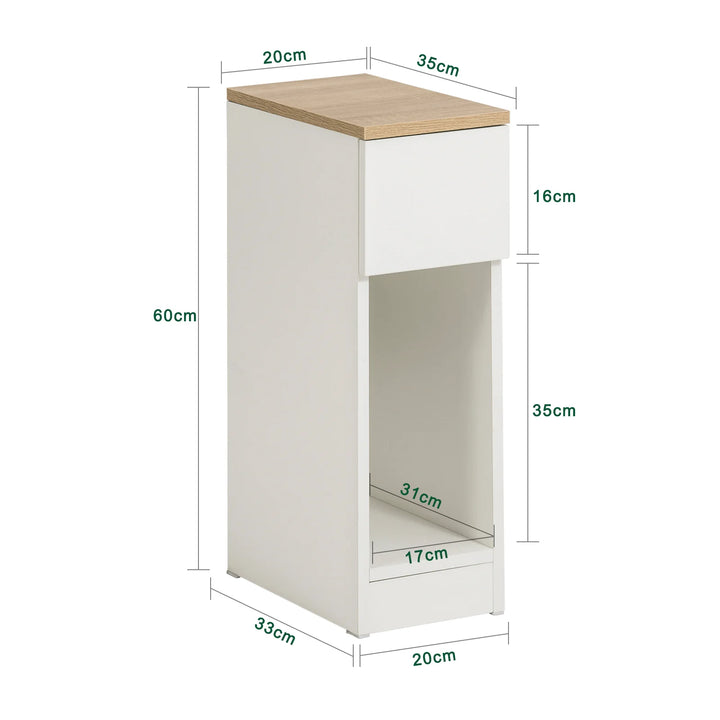 Enkel, moderne og pladsbesparende sengebord, skandi-look, B20 x D35 x H60 cm, hvid