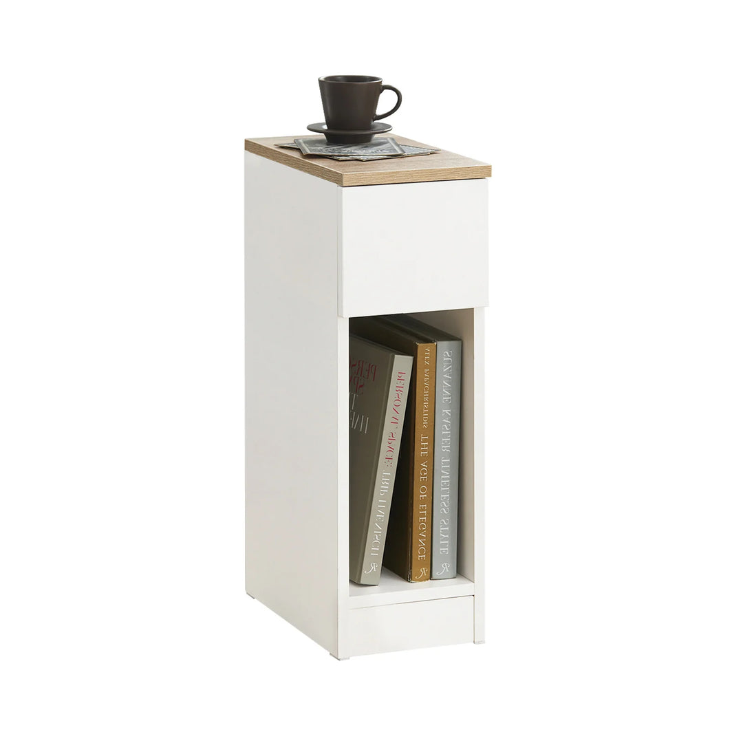 Enkel, moderne og pladsbesparende sengebord, skandi-look, B20 x D35 x H60 cm, hvid
