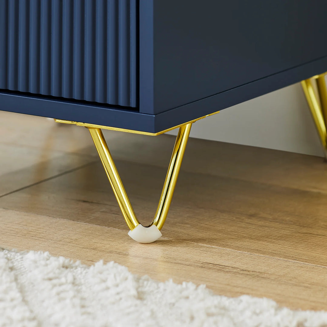 Moderne natbord med 2 skuffer – blåt sidebord til soveværelse og stue, mål 40 x 40 x 47 cm, lavet af MDF og metal