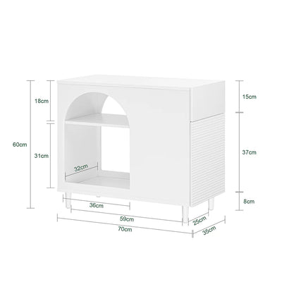 Stilfuldt sidebord med masser af opbevaringsplads, skandi-stil, L70xB35xH60 cm, hvid