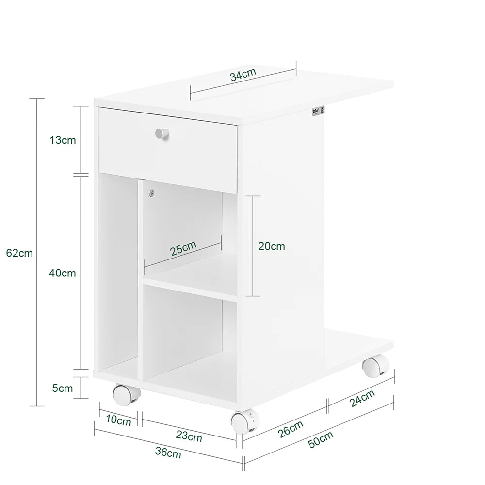 Multifunktionelt sidebord på hjul, L50xB36xH62cm, hvid