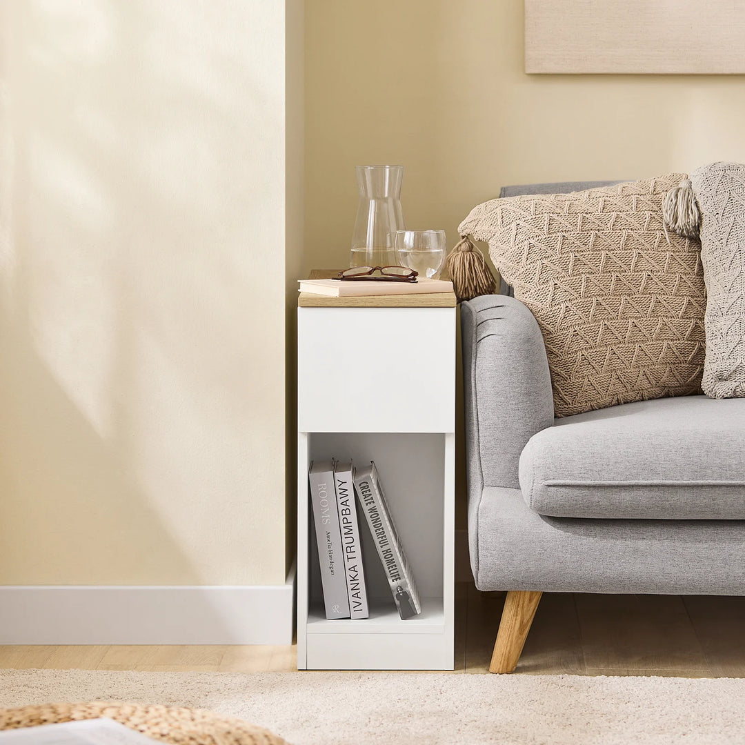 Smart og pladsbesparende sengebord/sidebord i hvid (25 x 65 x 60 cm)