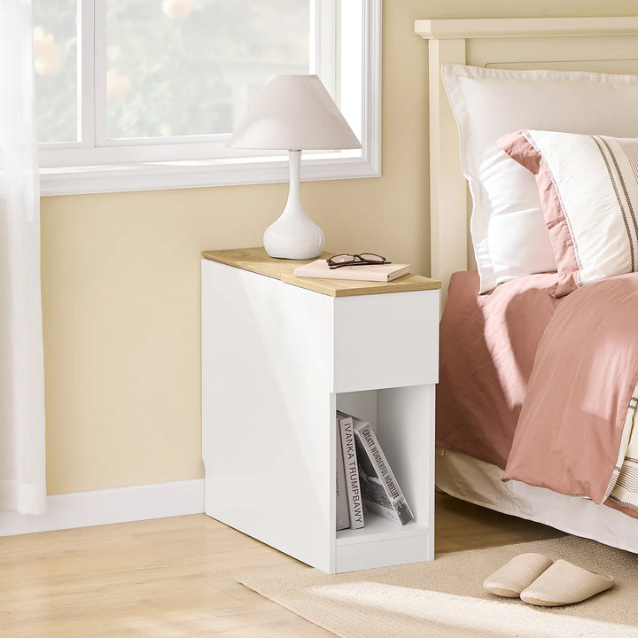 Smart og pladsbesparende sengebord/sidebord i hvid (25 x 65 x 60 cm)