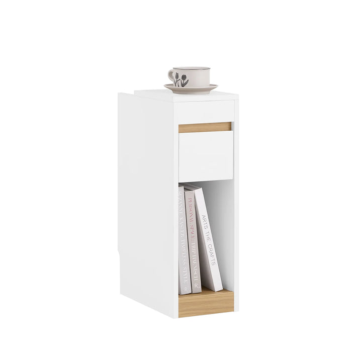 Elegant og pladsbesparende sengebord i hvid MDF materiale (20 x 60 x 35 cm)
